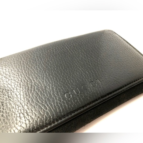 GUCCI VINTAGE GUCCISSIMA GG CANVAS LEATHER LONG WALLET BLACK - Picture 2 of 16
